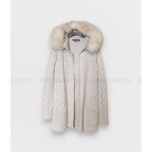 Loro Piana Cashmere Cardigan Knit Sweater Fur trim hood size S 40 4